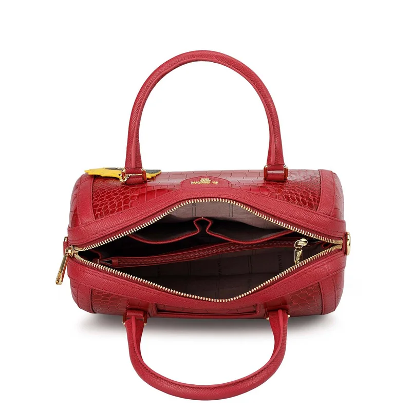 Da Milano Plumberry Medium Croco Leather Bowler - Plumberry for Women | Best Price UAE